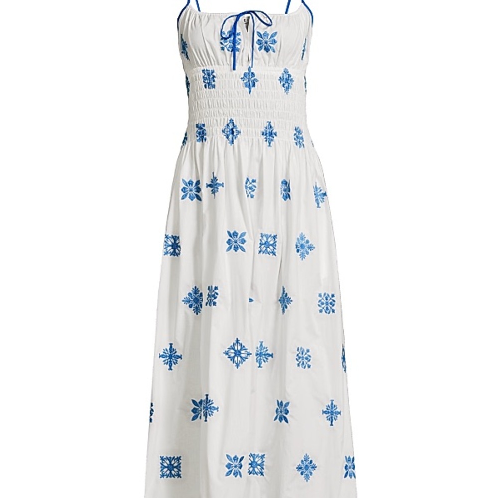 Blue and White Embroidered Maxi Dress